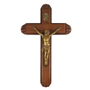 Vintage Wooden Crucifix Wall Last Rites Cross Jesus & INRI Plaque 12 Inches
